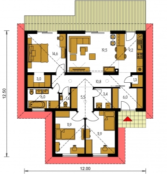 Mirror image | Floor plan of ground floor - BUNGALOW 174